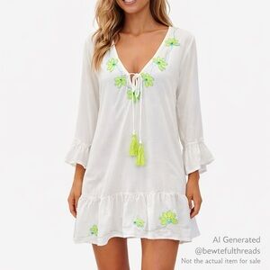 Coolchange S White Embroidered Beach Coverup Resort Tunic Dress